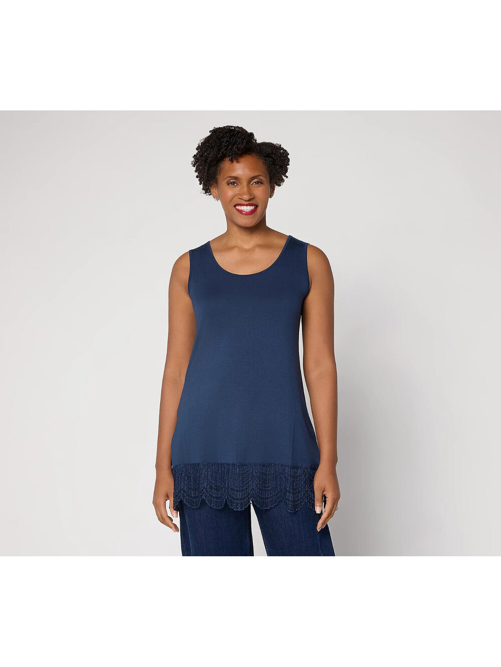 LOGO Layers by Lori Goldstein Knit Tank with Lace Trim Size XS - Picture 3 of 3